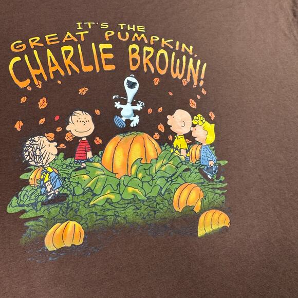 Peanuts Charlie Brown Snoopy Halloween Great Pumpkin Mens XL Brown Short Sleeve - Picture 5 of 5